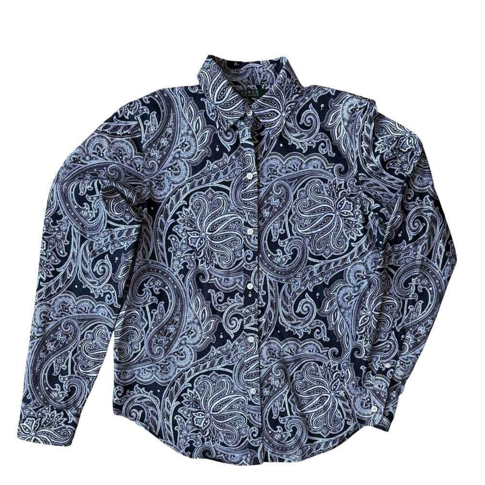 Lauren Ralph Lauren Paisley Monochromatic Paisley Cotton Blouse Size S